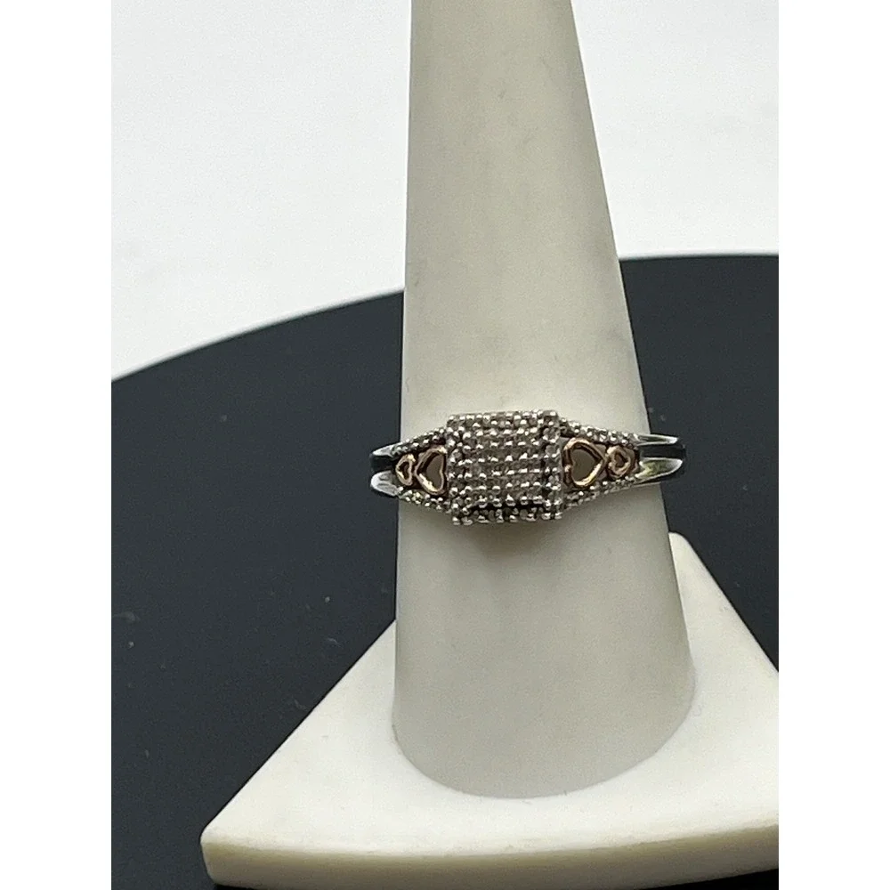Sun Sterling Silver 14K Rose Gold Heart Natural Diamonds  Engagement Ring Sz 9.5
